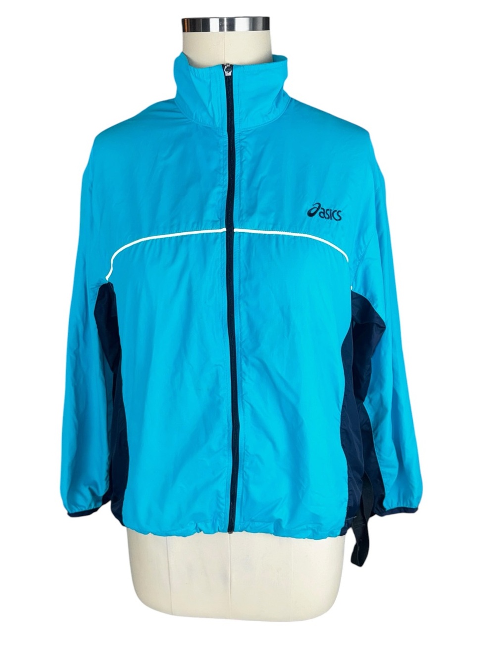 Vintage 90s ASICS Womens Windbreaker Jacket Teal Blue Nylon Mesh Lined Medium